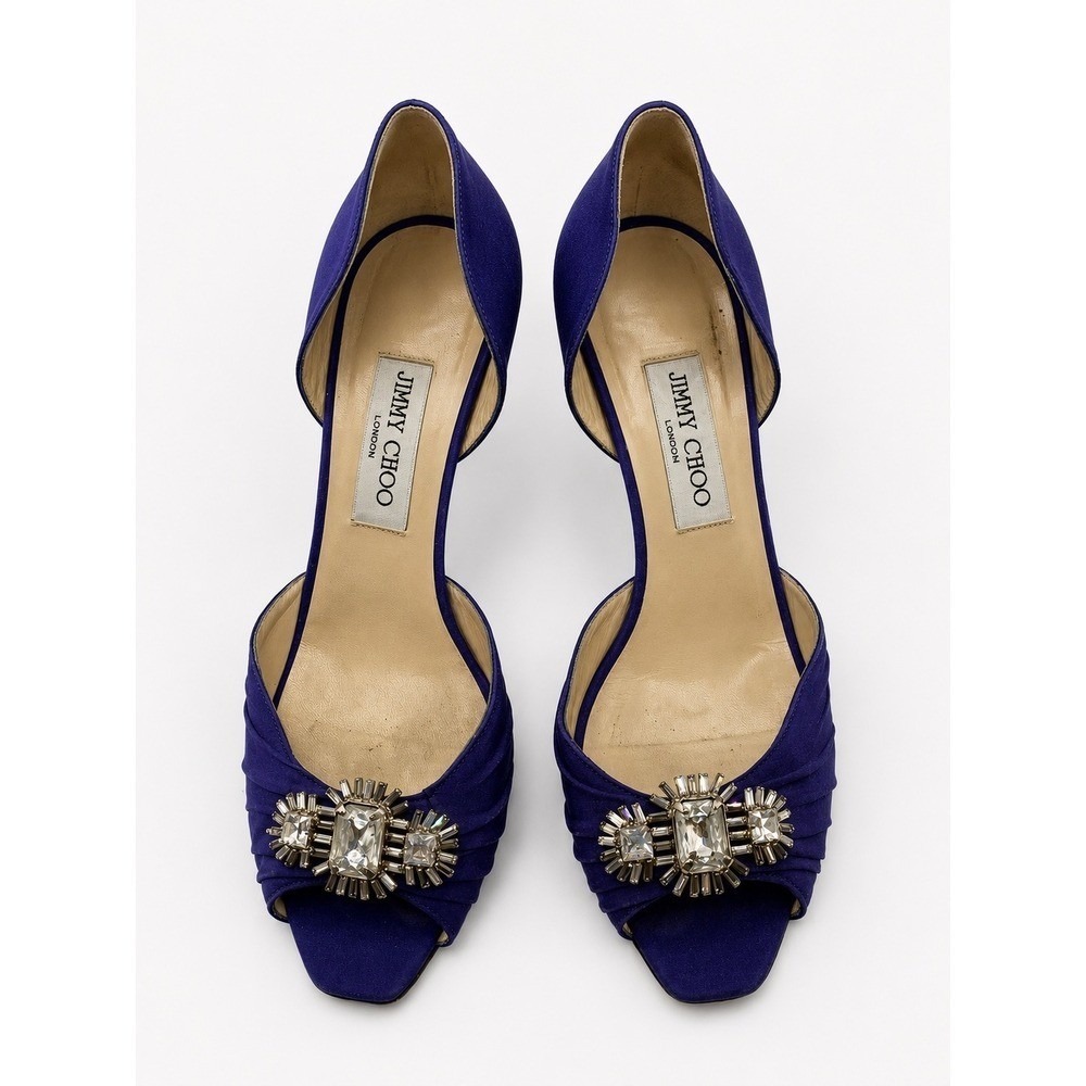 Jimmy Choo Peep Toe Heels Women 38.5 Purple Fair Crystal Satin d'Orsay Pumps